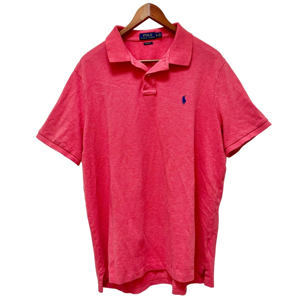Polo Ralph Lauren Mens Classic Fit Pink Heathered Polo Shirt XL Preppy Cotton‎